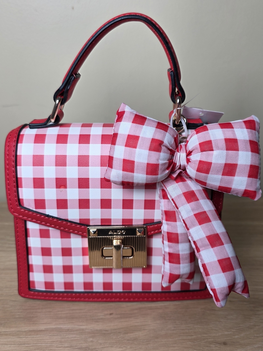 Aldo Red Gingham Bow Top-Handle/Crossbody Bag